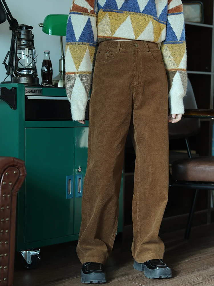 BLJ レディース 高腰ワイドストレートコーデュロイパンツ【深い茶色・秋冬用・シンプルスタイル】 50代ファッションに合うアイテム