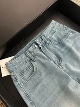 浅い青の天絲デニムパンツ【夏用・薄手・デザイン性・ゆったりした梨型体型にフィット・アイスシルク・ワイドレッグ】
