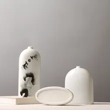 新中式デザインの小型扁瓶【陶器製・リビングデスク用・創意的な花飾り】