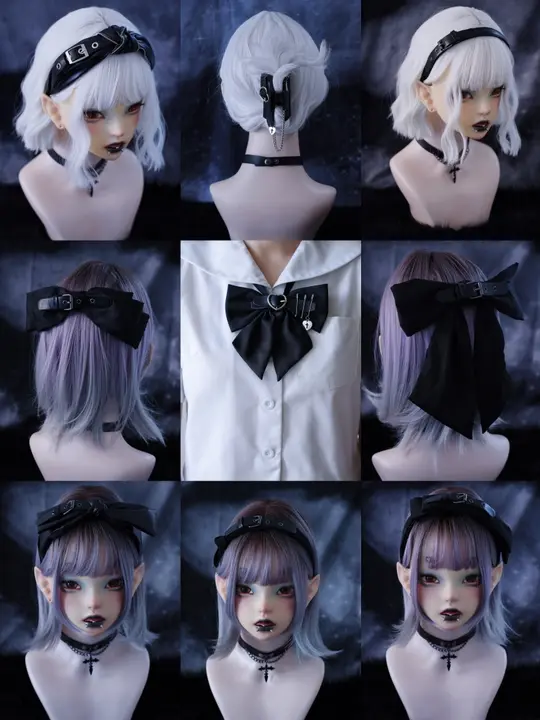 オリジナル手作りレザーサイドクリップ付きヘアアクセサリー【ダーク・サブカルチャー・シャーククリップ】