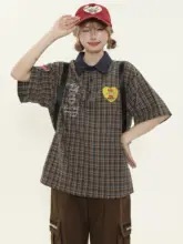 チェック柄のカラー切替ポロシャツ【女性用・スタイル・半袖】