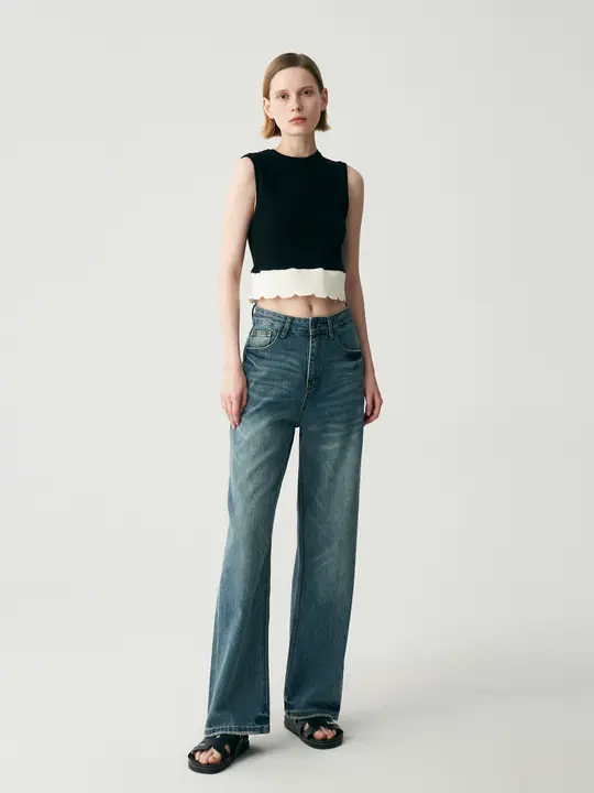 LRRE ハイウエストストレートワイドデニムパンツ【女性用・フィット・スラリ効果】