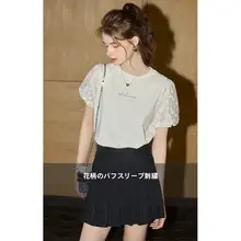 甘美な印象のパフスリーブTシャツ【女性用・ショートスリーブ・個性的デザイン】
