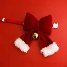 クリスマスデザインのペット用カラフルな首輪【猫・犬用・酒紅色・立体リボン付き・鈴付き】