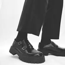 黒の厚底ローファー【真皮・カジュアル・クラシックスタイル】