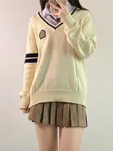 東京歳時記 JKオリジナルVネック長袖セーター【学院風・ワッペン付き】