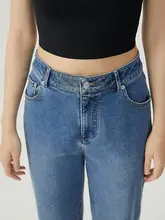 シンプルな深呼吸デザインの九分丈テーパードデニムパンツ【レディース】（セットアップ対応）