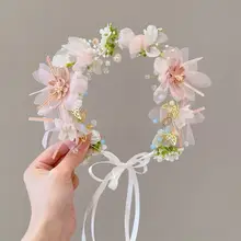 可愛らしいデザインの女の子用花冠【公主スタイル・リボン付き・ヘアバンド】