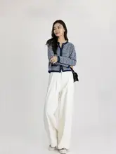 BASICHOUSE レディース 春夏用 デニムパンツ【ワイドレッグ・ボタン付き・フィット】
