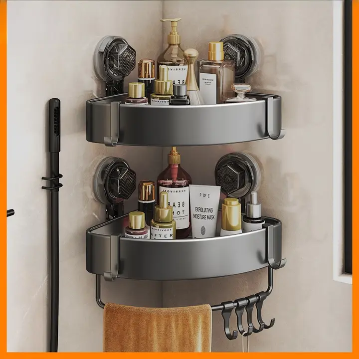 吸盤式トイレ収納ラック【壁掛け・穴あけ不要・三角型】