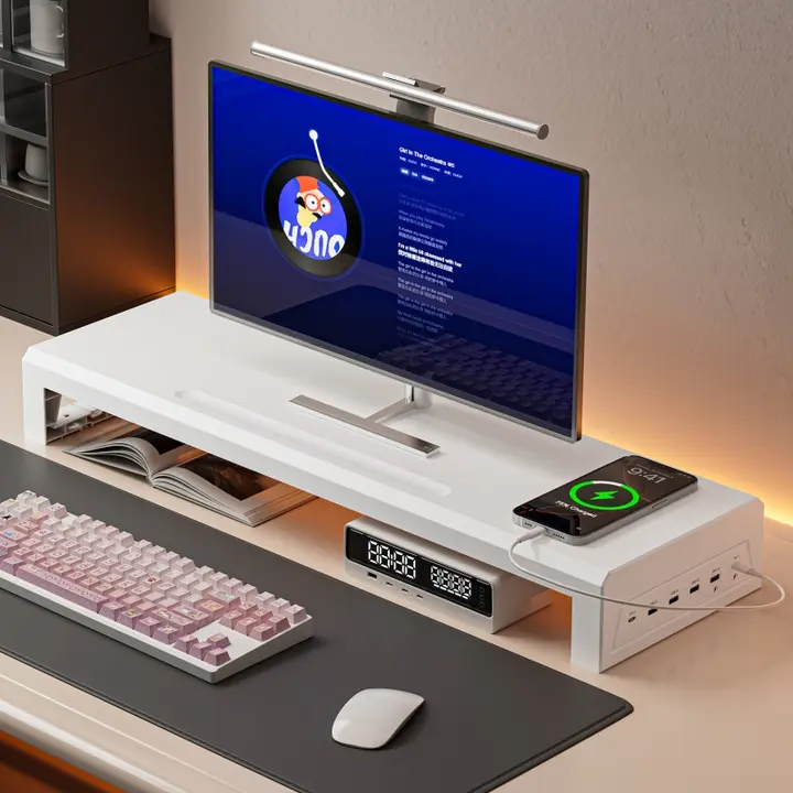 モニターアーム【USB拡張・ワイヤレス充電機能・金属ベース・デスク上の収納と支え】