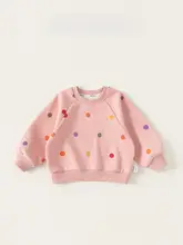 春季にぴったり！カラフルドットの女の子用プルオーバー【ラウンドネック・ラグランスリーブ・ゆったりフィット】（セットアップ対応）
