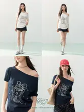 Tシャツ レディース 半袖 ワンショルダ  ー 韓流 デザイン性 夏「ELEVEN SLEEP」