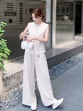大人の魅力漂うノースリーブジレとワイドパンツのコーディネート（セットアップ対応）