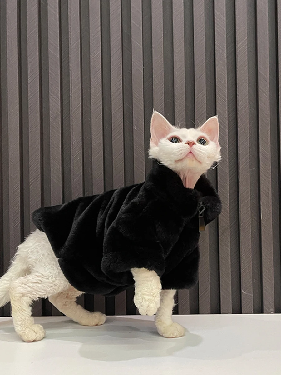 スフィンクス猫用防寒ジップアップコート：無毛猫の冬対策に最適な厚手デザイン