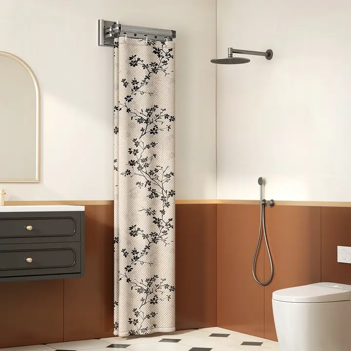 吸盤式折りたたみバスカーテン【防水・湿度分離・穴あけ不要】