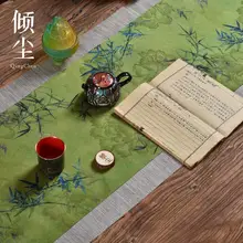 禅スタイル小茶席マット【防水・緑色の牡丹と竹林デザイン・一人用・高級感あり】