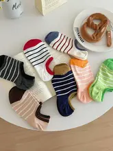 夏用薄手コットン無地船型靴下【ストライプ・シリコン滑り止め・インスタトレンド】