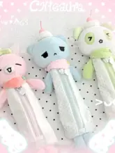 ペンケース モコモコ 水玉 レトロ かわいい いちご うさぎ ねこ パンダ 通学 文房具 「CHICAURA」
