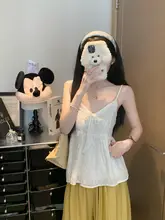 Vネックレース刺繍リボン付きキャミソール【女性用・夏向け・ゆったりデザイン】