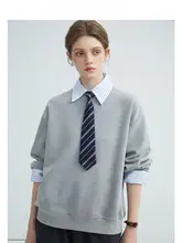 La Chapelle ボーダーシャツ付きアシンメトリーニットトップス【長袖・ルーズフィット】