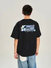 星の刺繍と透かしデザインのラウンドネック短袖Tシャツ【ユニセックス】