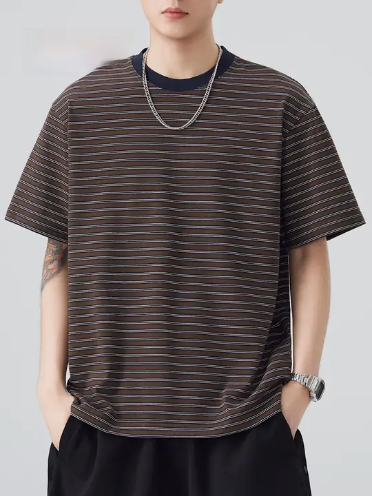 半袖Tシャツ メンズ ボーダー ヴィンテージ オーバーサイズ 通気性 シンプル カジュアル 着回し 夏 「HAOZHI」
