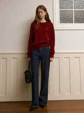 環境に優しい酵素洗いのハイウエストワイドレッグデニムパンツ【スリム効果・ストレッチ】