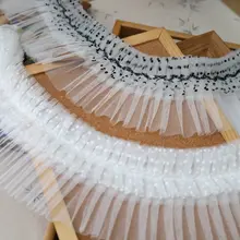 幅広のドット柄レースフリル【DIY用・カーテンや衣服の装飾に最適】