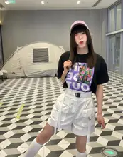 高腰工装ポケットショートパンツ【カジュアル・フレンチスタイル・女性用】（セットアップ対応）