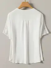 真絲Tシャツ【フリルネック・半袖・フィット】