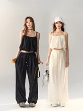 黒のカジュアルコーディネート【秋用・キャミソール・ワイドパンツ・長パンツ・春のコーデに最適】（セットアップ対応）