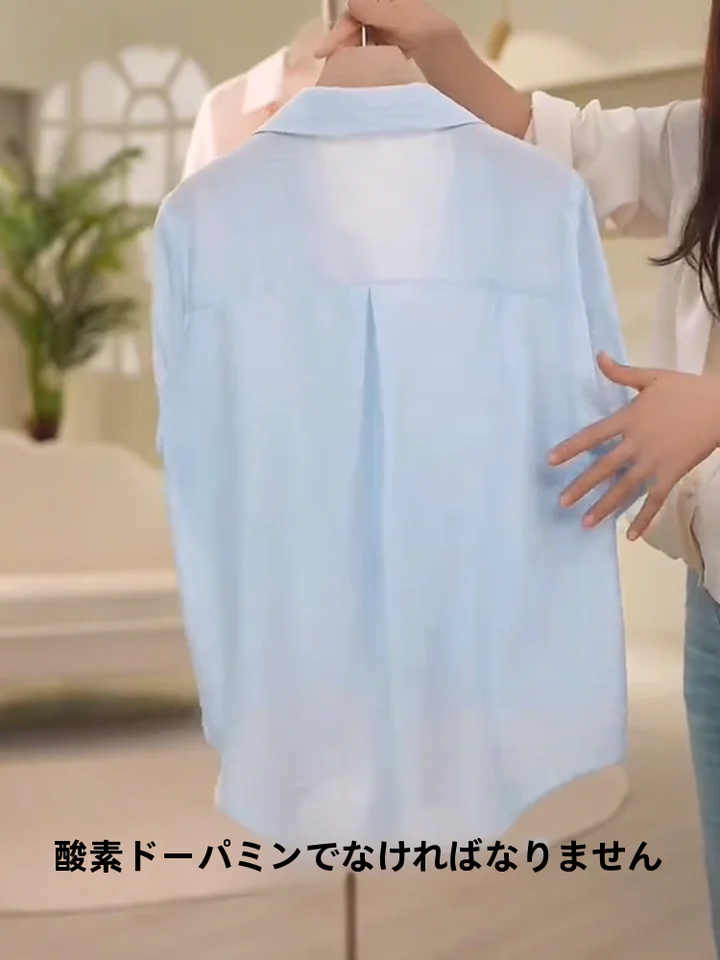 リネンブルーシャツ【夏用・フレンチスタイル・翻領・UVカット・ゆったり中袖】