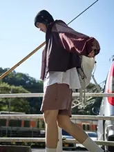 日系レトロ配色フード付き短丈カーディガン【秋用・ゆったり・女性用】