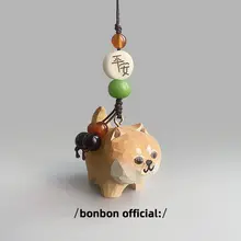 可愛い木彫りの犬のストラップ【柴犬・秋田犬・桃の木製・誕生日ギフト】
