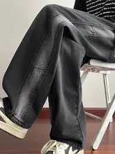 秋季向けデニムパンツ【アメリカンスタイル・グラデーション・ゆったりストレート・ウォッシュ加工・クラシックデザイン】（セットアップ対応）