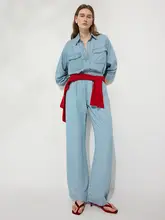 おしゃれなデザインのデニムジャケットとパンツ【ヴィンテージ風・天丝素材・春向け】（セットアップ対応）