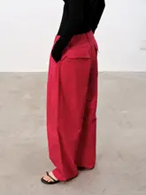 レディース 夏用ワイドレッグパンツ【スタイル・赤・体型カバー・バルーンシルエット】