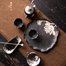 手作り 陶器の茶器セット【鶴首と蓮花の茶盤付き・家庭用】（セットアップ対応）