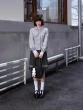 レースの切替がかわいい紫色のシャツ【昭和スタイル・女性用・半袖】（セットアップ対応）