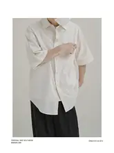 夏用の薄手ウォッシュ加工デニムシャツ【通気性・ゆったりとした五分袖】