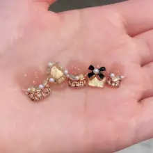 キャラメル風フレンチスタイルのゴールドキャッツアイネイル【ハンドメイド・短いタイプ】