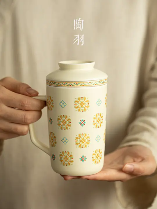 茶水分離陶器マグカップ【オフィス用・フィルター付き・ふた付き】