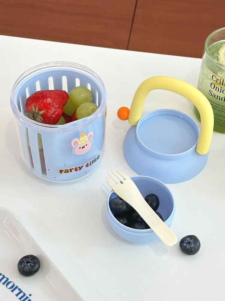 食品級プラスチック製 ダブルレイヤーフルーツカップ：ピクニックで鮮度を保つ持ち運び便利なフルーツカップ
