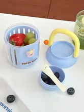 食品級プラスチック製 ダブルレイヤーフルーツカップ【持ち運び便利・フォーク付き・野外ピクニック用】