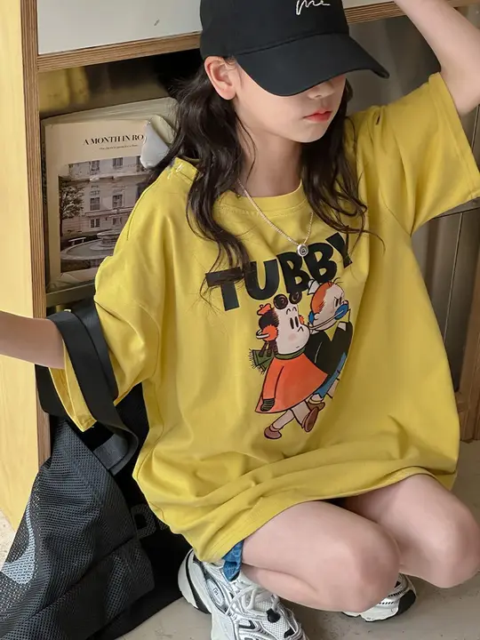 女児用 夏用 半袖Tシャツ【ゆったりシルエット・韓国風デザイン】