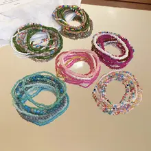 ボヘミアンスタイルのマルチレイヤーパールブレスレット7点セット【エレガント なデザイン・おしゃれなアクセサリー】