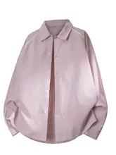 秋季用のストライプデザイン長袖シャツ【ユニセックス・ビンテージ風・ルーズフィット】（セットアップ対応）