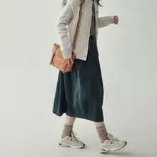 レトロスタイルのコットン製スカート【春用・ウエストゴム・Aライン・カジュアル・フラワープリント】