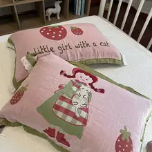 かわいい子供用枕カバー【全棉・四層ガーゼ・ボタン付き・2点セット・48x74cm】